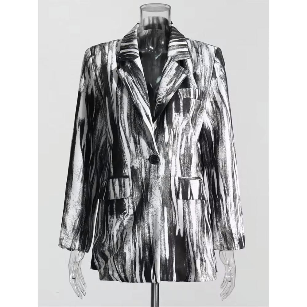 NEW TWOTWINSTYLE women's abstract aura blazer in black/white